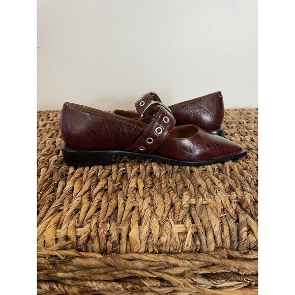 Anthropologie Maeve Pointed Toe Moto Mary Jane Flats Bordeaux Wine 37/6.5-7 NWOB - Picture 8 of 11